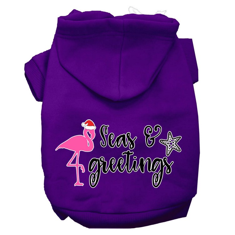 Seas and Greetings Screen Print Dog Hoodie Purple XXL